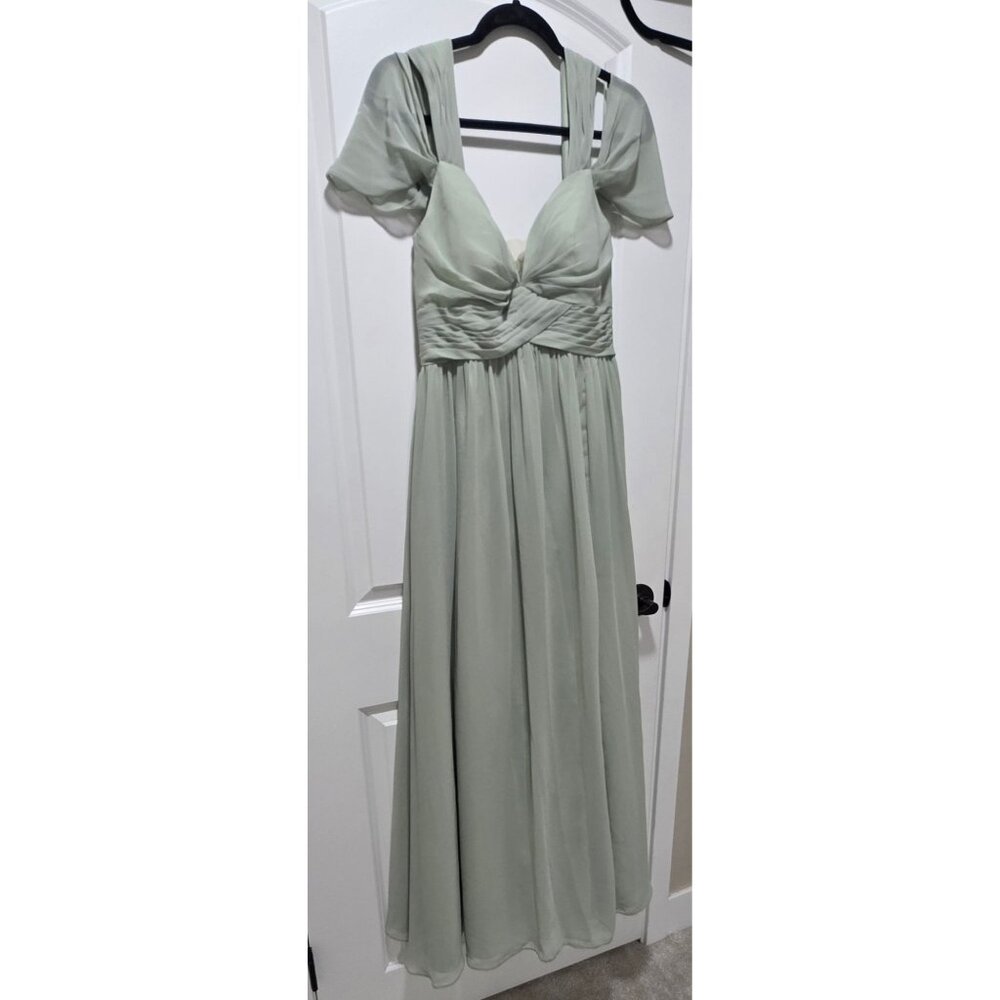 Azazie A10 Sage Green Bridesmaid Dress Gown With Pleated Bodice & Sweetheart Nec